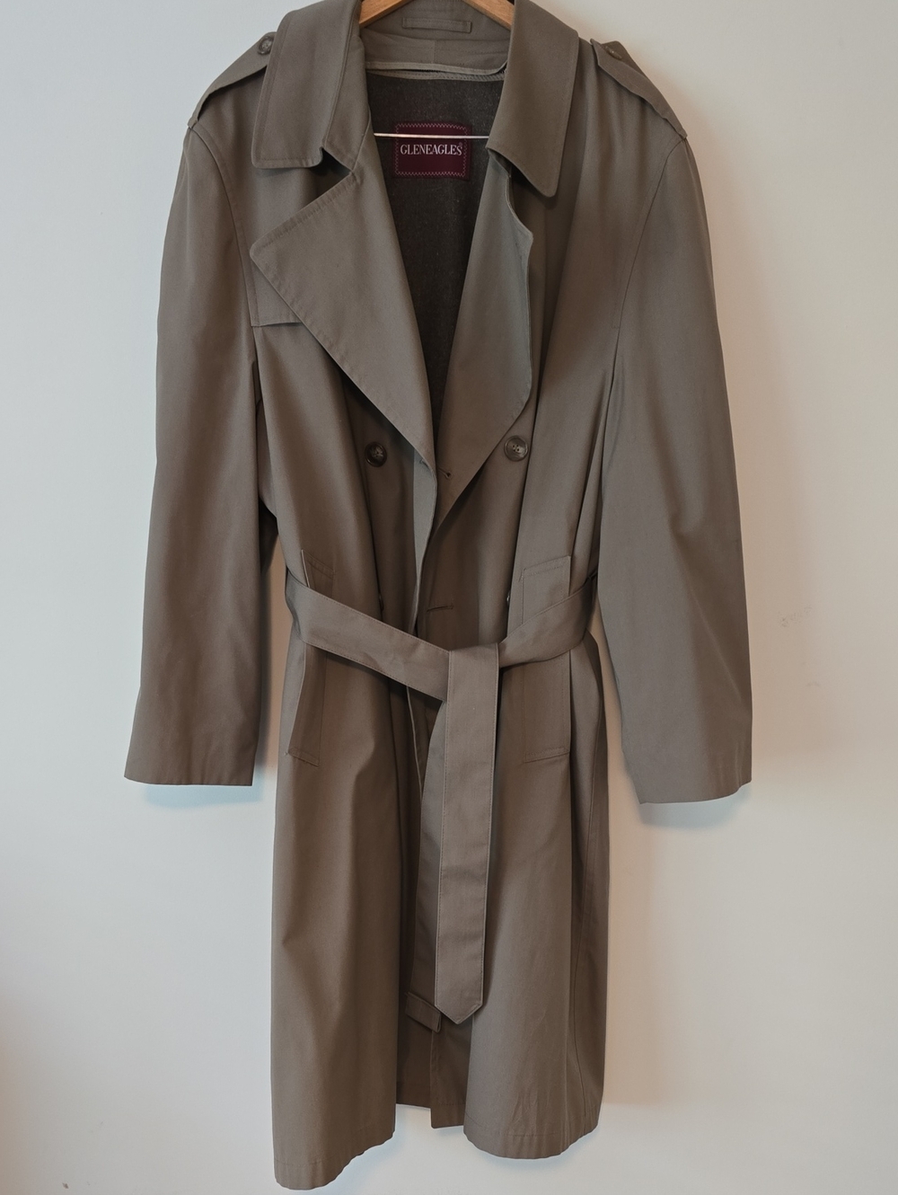 Glen Eagles Men's Taupe Trench Coat with Belt Zip-out Wool Lining